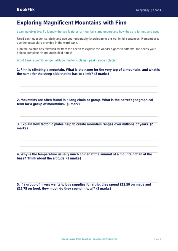 Geography mountains worksheet class 4 core worksheet preview — Geography Mountains