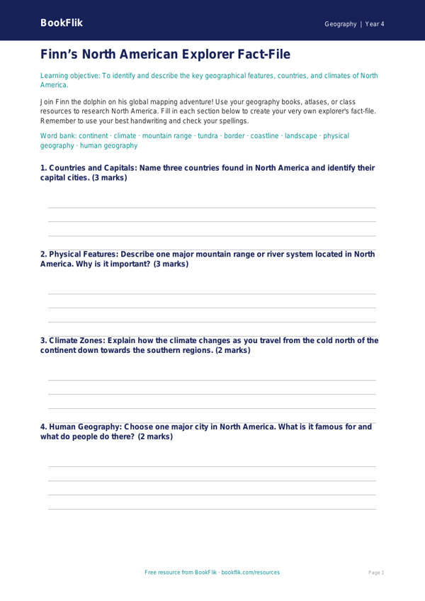 North America Geography Worksheet for Class 4 | CBSE Curriculum worksheet preview — Geography North America