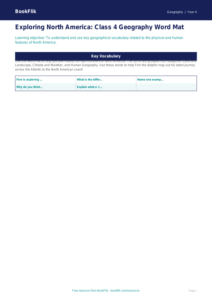 North America Geography Word Mat for Class 4 | CBSE Resources