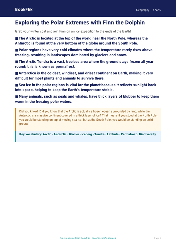 Free Polar Regions Poster | Class 5 | Geography | BookFlik worksheet preview — Geography Polar Regions