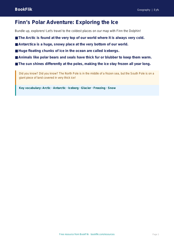 Free Polar Regions Poster | Nursery / LKG | Geography | BookFlik worksheet preview — Geography Polar Regions