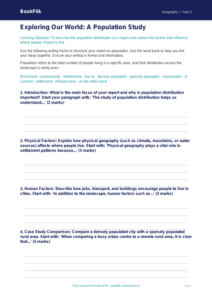 Free Population Writing Frame | Class 5 | Geography | BookFlik