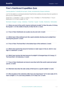 Free Rainforests Quiz | Class 4 | Geography | BookFlik