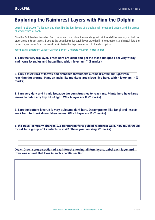 Free Rainforests Activity Sheet | Class 5 | Geography | BookFlik worksheet preview — Geography Rainforests