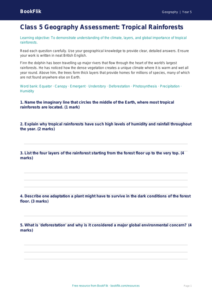 Free Rainforests Assessment | Class 5 | Geography | BookFlik