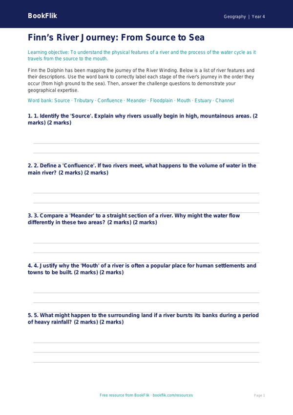 Geography rivers activity sheet class 4 greater depth worksheet preview — Geography Rivers