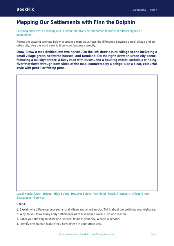 Free Settlements Drawing Sheet | Class 4 | Geography | BookFlik worksheet preview — Geography Settlements
