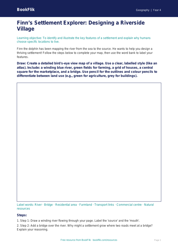 Free Settlements Drawing Sheet | Class 4 | Geography | BookFlik worksheet preview — Geography Settlements