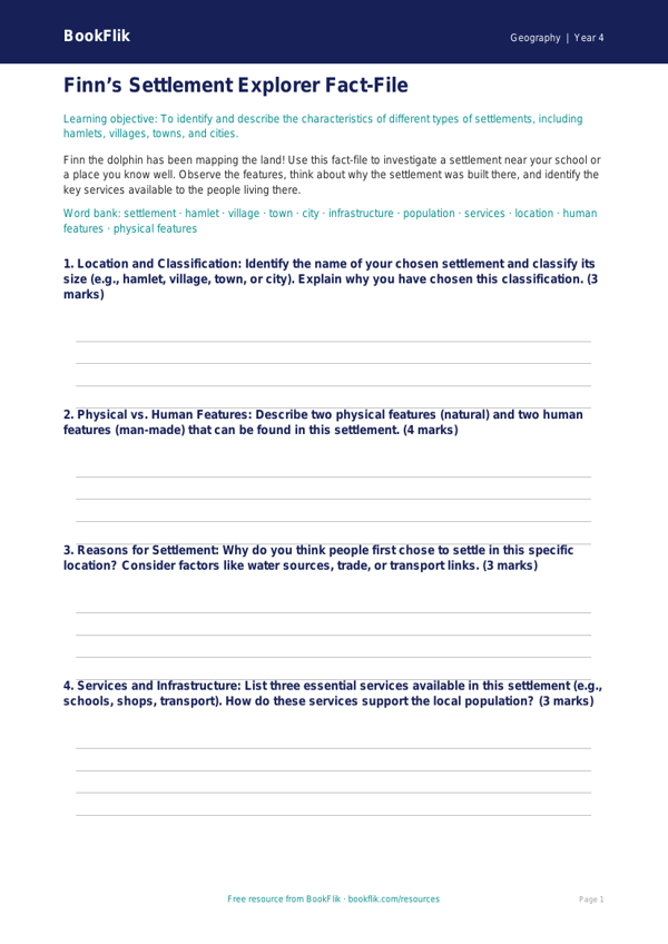 Class 4 Geography Settlements Worksheet | CBSE Learning Resources worksheet preview — Geography Settlements