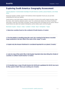 Free South America Assessment | Class 4 | Geography | BookFlik