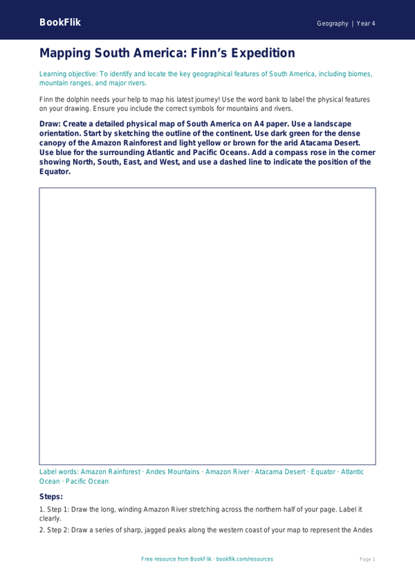 South America Geography Worksheet for Class 4 | CBSE Curriculum | BookFlik worksheet preview — Geography South America