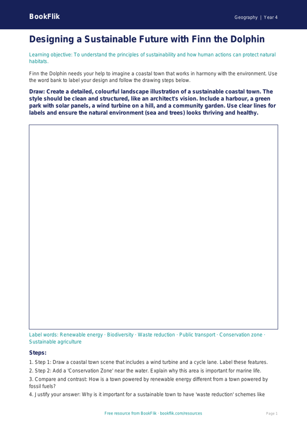 Free Sustainability Drawing Sheet | Class 4 | Geography | BookFlik worksheet preview — Geography Sustainability