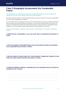 Sustainability Assessment | Class 5 Geography | CBSE Worksheet
