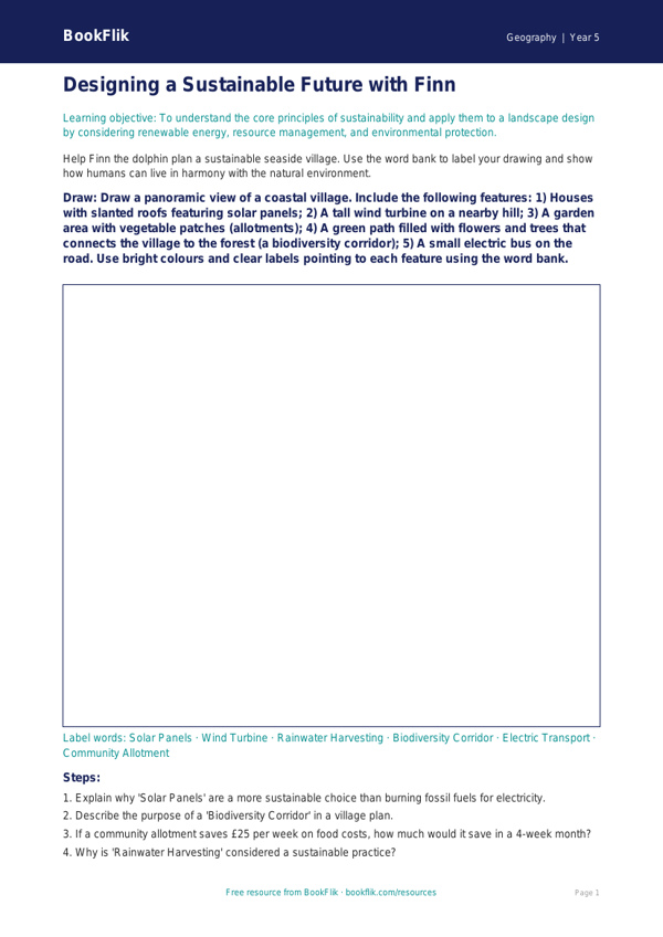 Free Sustainability Drawing Sheet | Class 5 | Geography | BookFlik worksheet preview — Geography Sustainability