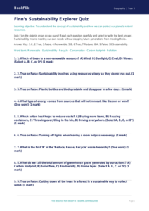 Sustainability Quiz for Class 5 | CBSE Geography Worksheet | BookFlik