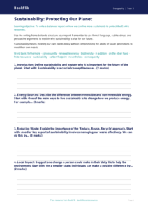 Free Sustainability Writing Frame | Class 5 | Geography | BookFlik