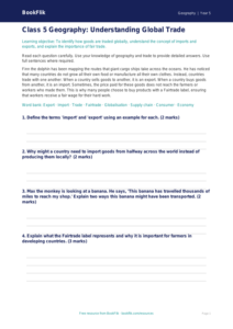 Trade Assessment for Class 5 | Geography Worksheet | BookFlik