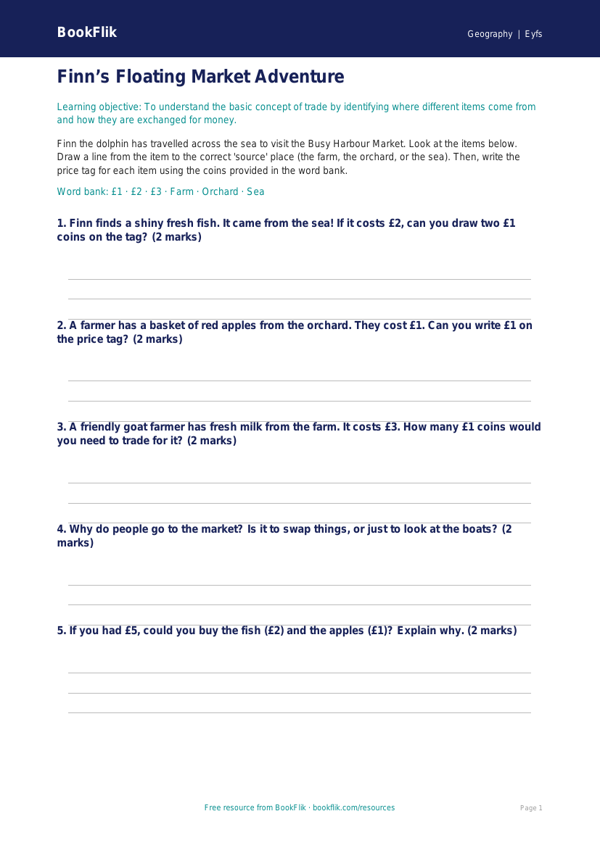 Free Trade Activity Sheet | Nursery / LKG | Geography | BookFlik worksheet preview — Geography Trade
