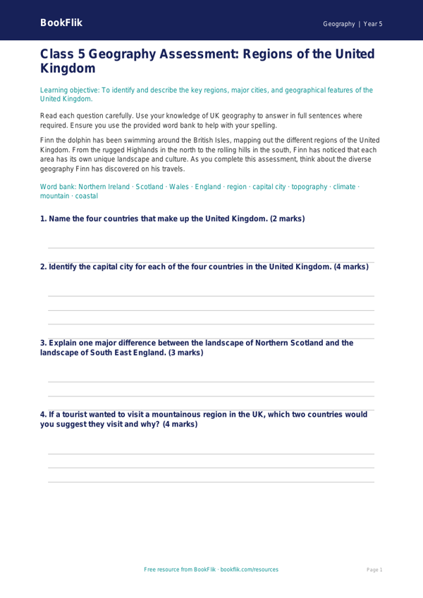 Class 5 Geography: Understanding the UK Regions | CBSE Resource worksheet preview — Geography Uk Regions