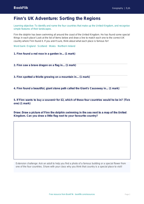 UK Regions Activity Sheet for Nursery / LKG | CBSE Geography | BookFlik worksheet preview — Geography Uk Regions