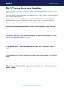 Free Volcanoes Worksheet | Class 5 | Geography | BookFlik