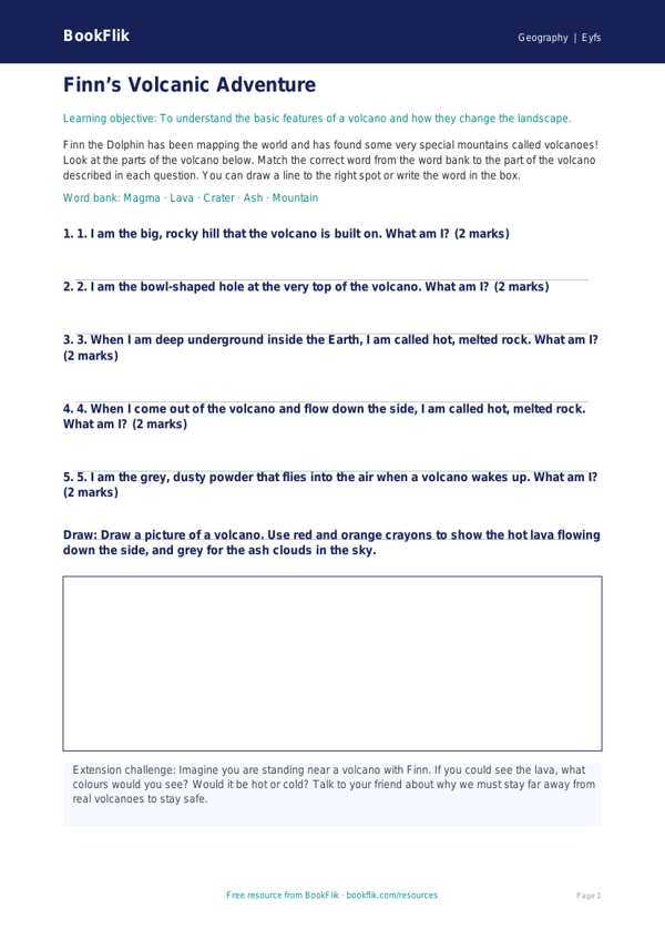 Free Volcanoes Activity Sheet | Nursery / LKG | Geography | BookFlik worksheet preview — Geography Volcanoes