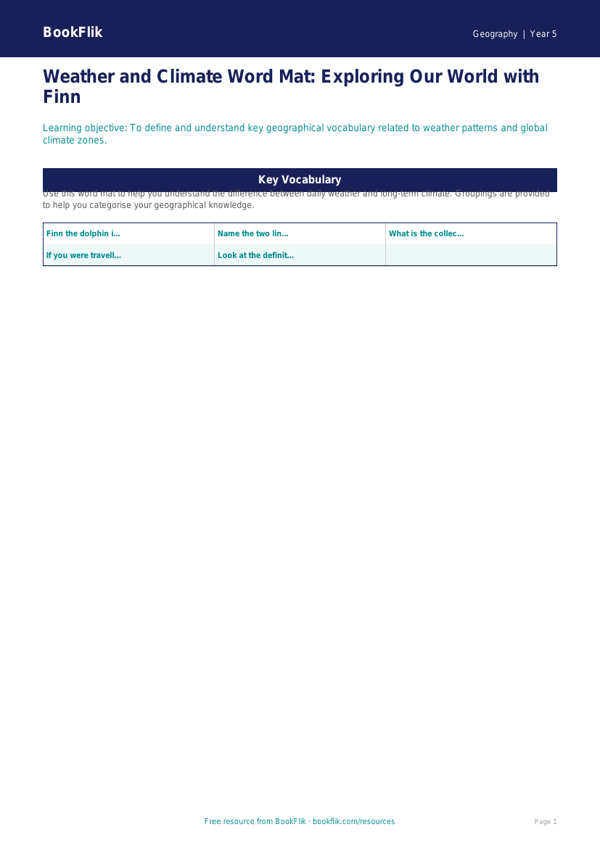Free Weather And Climate Word Mat | Class 5 | Geography | BookFlik worksheet preview — Geography Weather And Climate