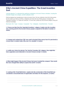 Free Ancient China Activity Sheet | Class 4 | Social Studies / History | BookFlik