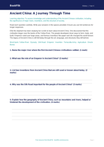 Free Ancient China Assessment | Class 4 | Social Studies / History | BookFlik