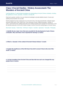 Free Ancient China Assessment | Class 4 | Social Studies / History | BookFlik