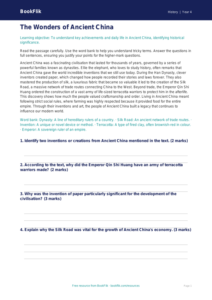 Free Ancient China Comprehension | Class 4 | Social Studies / History | BookFlik