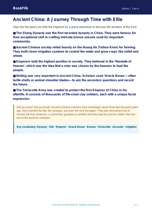 Free Ancient China Poster | Class 4 | Social Studies / History | BookFlik worksheet preview — History Ancient China