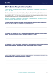Free Benin Kingdom Activity Sheet | Class 4 | Social Studies / History | BookFlik