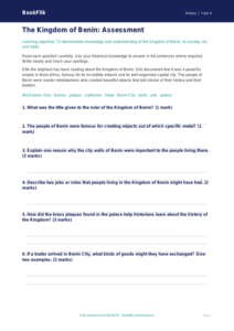 Free Benin Kingdom Assessment | Class 4 | Social Studies / History | BookFlik
