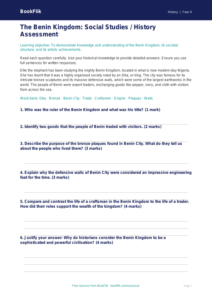 Free Benin Kingdom Assessment | Class 4 | Social Studies / History | BookFlik
