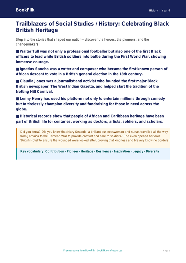 Social Studies / History black history poster class 4 greater depth worksheet preview — History Black History