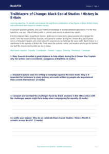 Social Studies / History black history worksheet class 4 greater depth