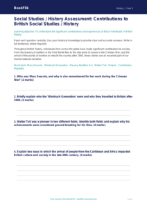 Free Black History Assessment | Class 5 | Social Studies / History | BookFlik