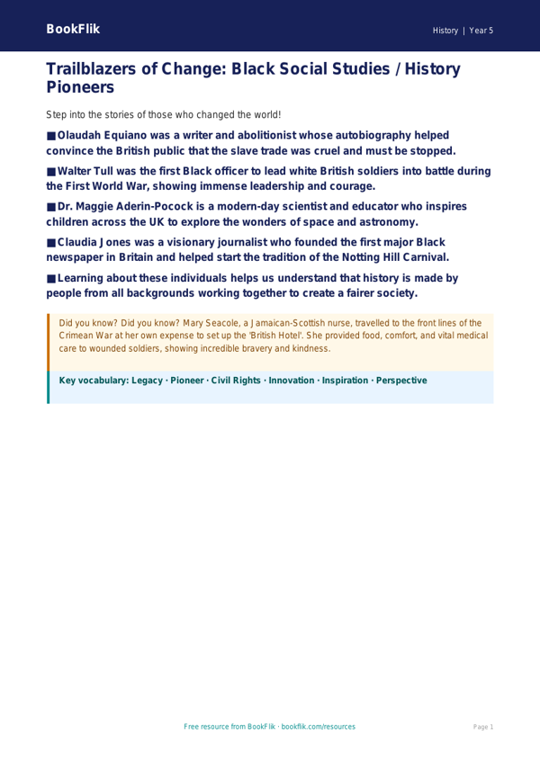 Free Black History Poster | Class 5 | Social Studies / History | BookFlik worksheet preview — History Black History