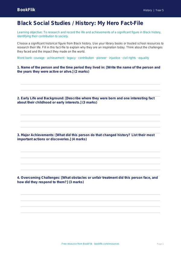 Black History Template for Class 5 | CBSE Social Studies Worksheet worksheet preview — History Black History