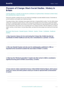 Free Black History Worksheet | Class 5 | Social Studies / History | BookFlik