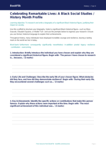 Social Studies / History black history month writing frame class 4 greater depth