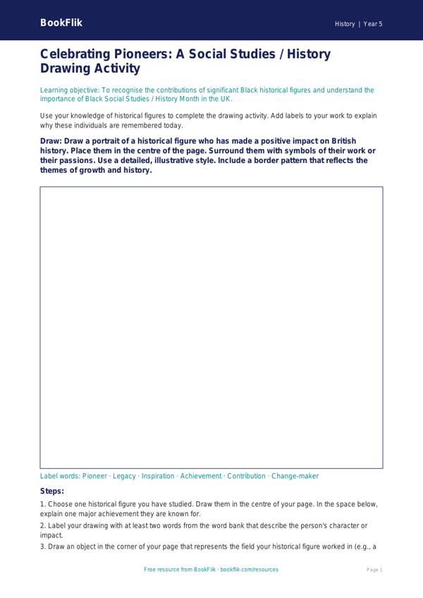 Free Black History Month Drawing Sheet | Class 5 | Social Studies / History | BookFlik worksheet preview — History Black History Month