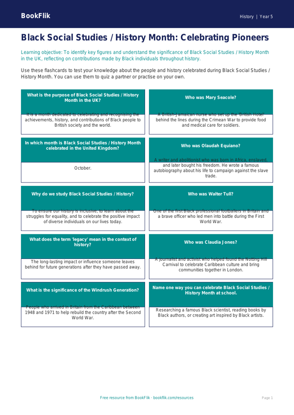 Black History Month Educational Resource | Class 5 Social Studies | BookFlik worksheet preview — History Black History Month