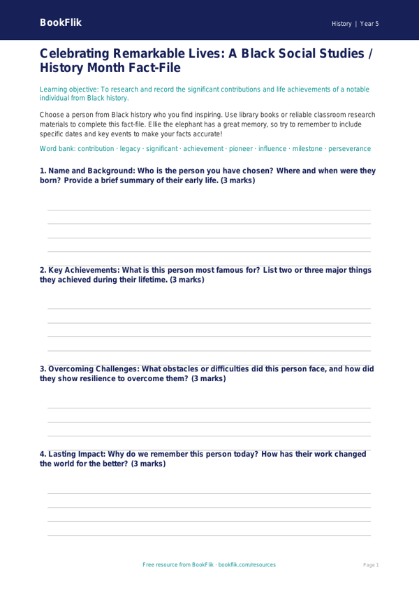 Black History Month Lesson Plan for Class 5 | CBSE Social Studies worksheet preview — History Black History Month