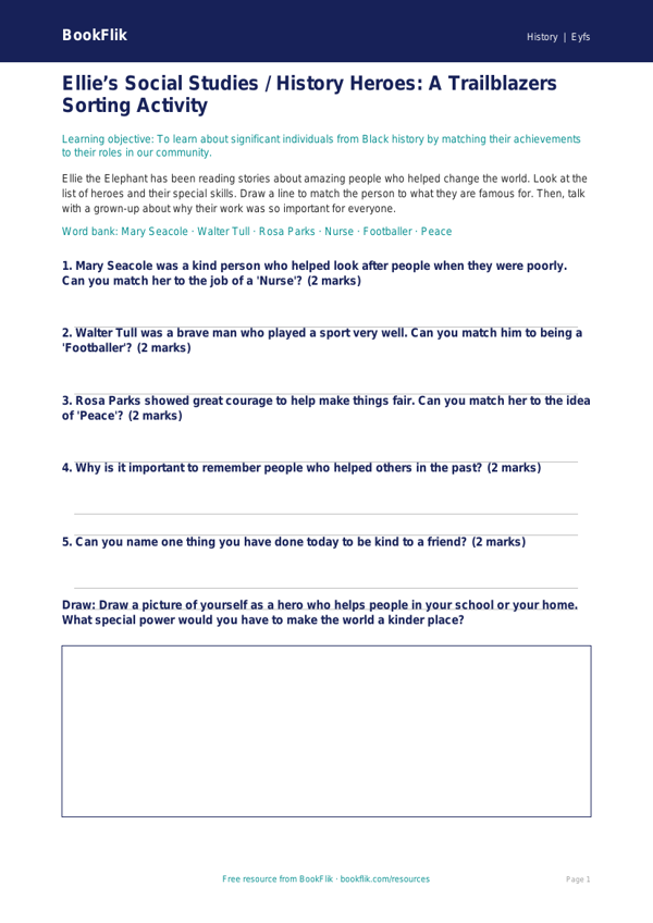 Free Black History Month Activity Sheet | Nursery / LKG | Social Studies / History | BookFlik worksheet preview — History Black History Month