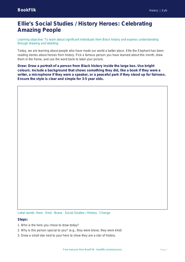 Free Black History Month Drawing Sheet | Nursery / LKG | Social Studies / History | BookFlik worksheet preview — History Black History Month