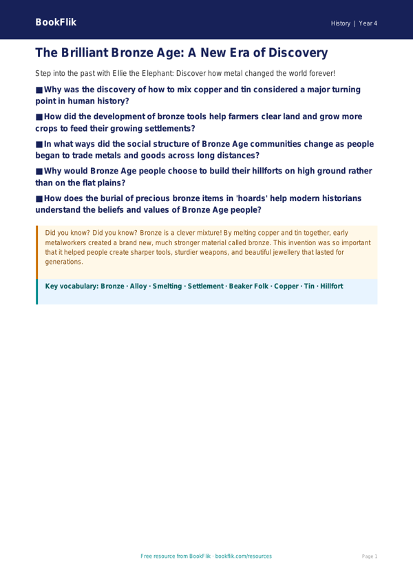 Free Bronze Age Poster | Class 4 | Social Studies / History | BookFlik worksheet preview — History Bronze Age