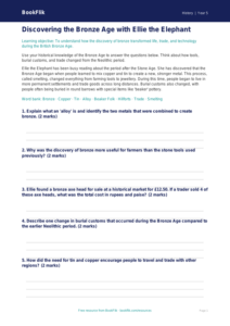 Free Bronze Age Worksheet | Class 5 | Social Studies / History | BookFlik