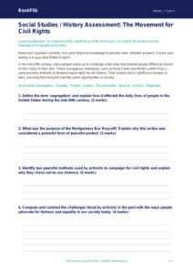 Free Civil Rights Assessment | Class 4 | Social Studies / History | BookFlik